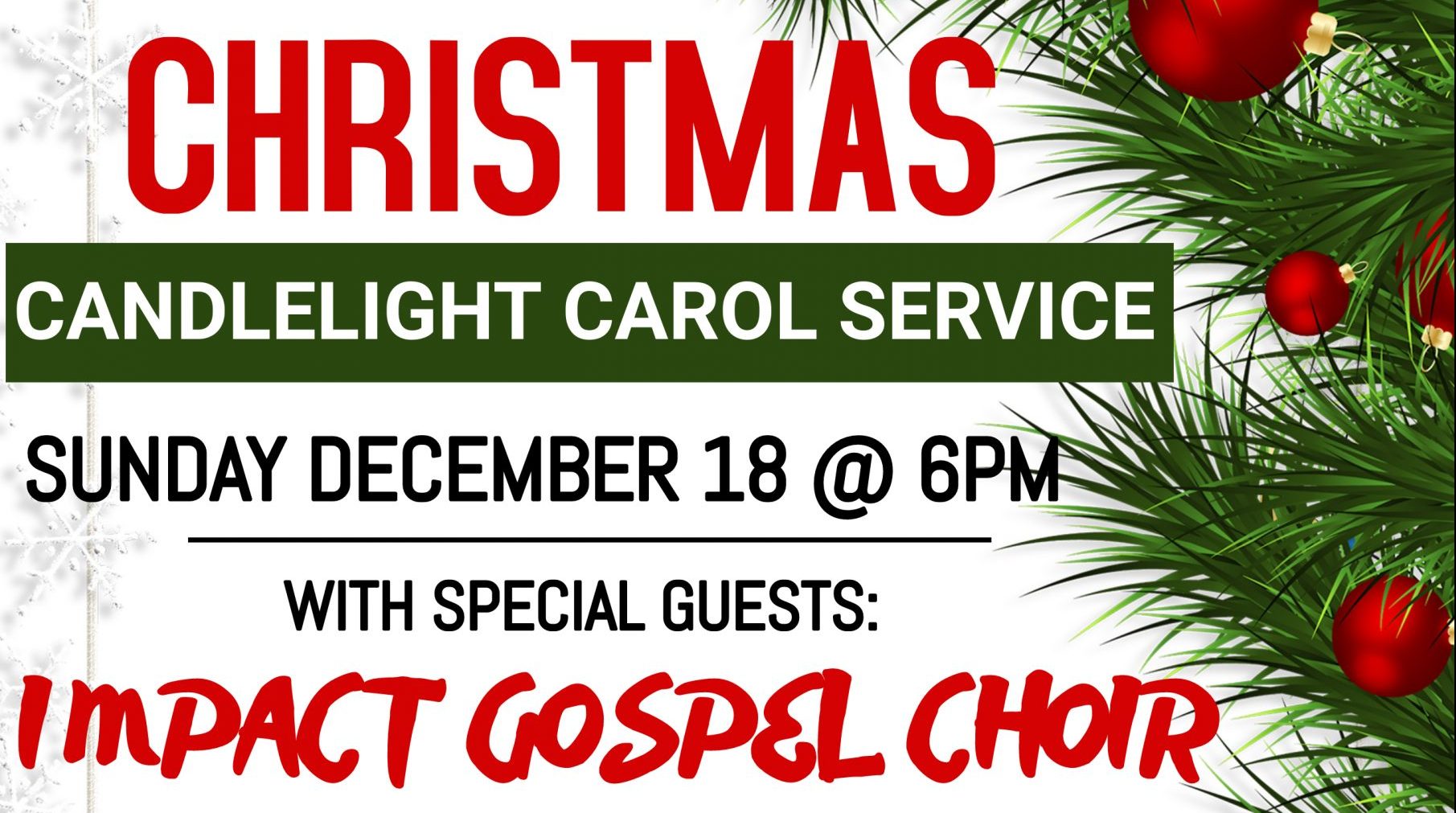 Candlelight Carol Service. Sunday 18th December @ 6pm. With special guests Impact Gospel Choir. Favourite carols, real life stories, mince pies and refreshments from 5.30pm at Cafe 3:16